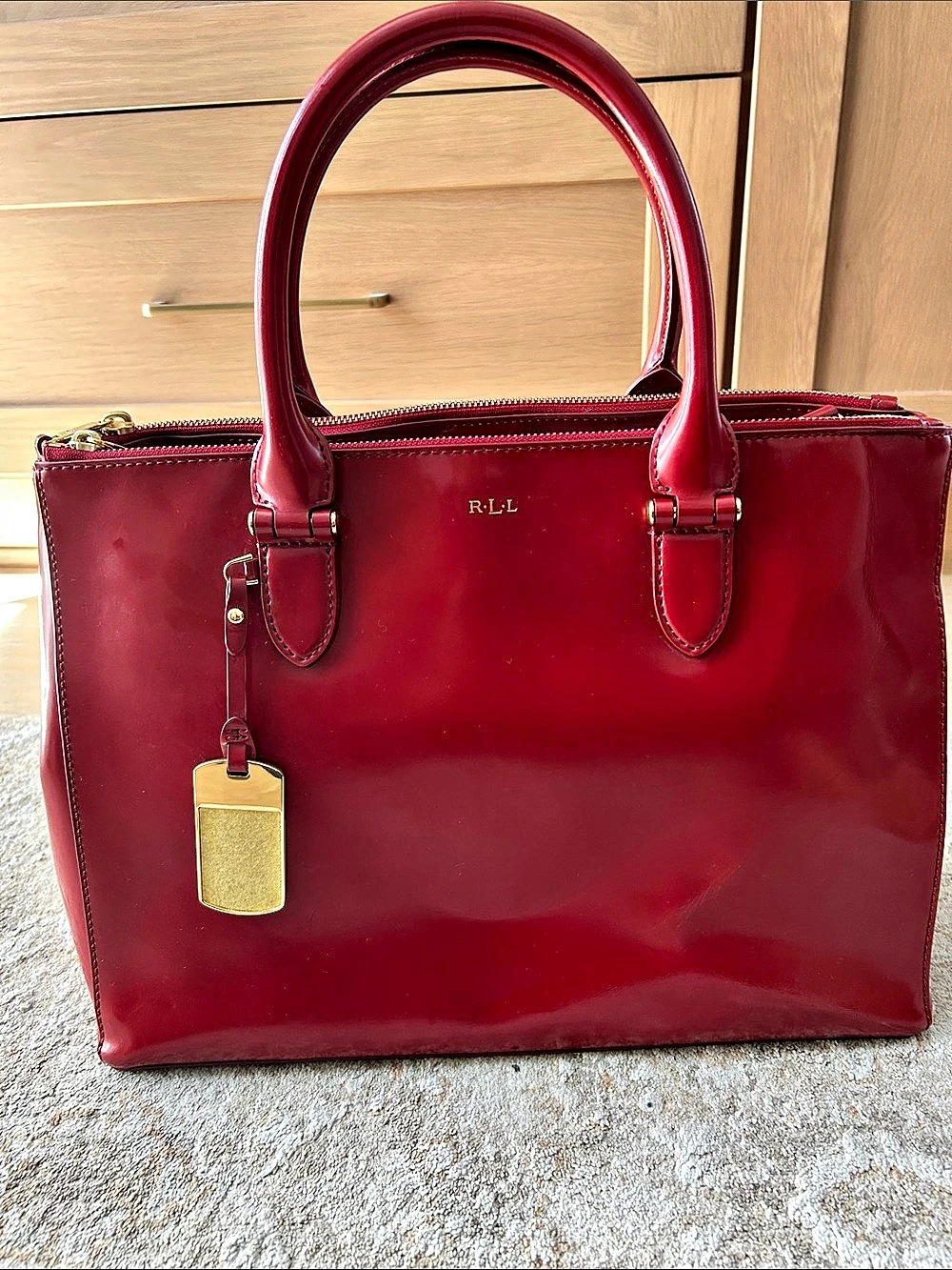 RLL Structured Patent Tote in Red